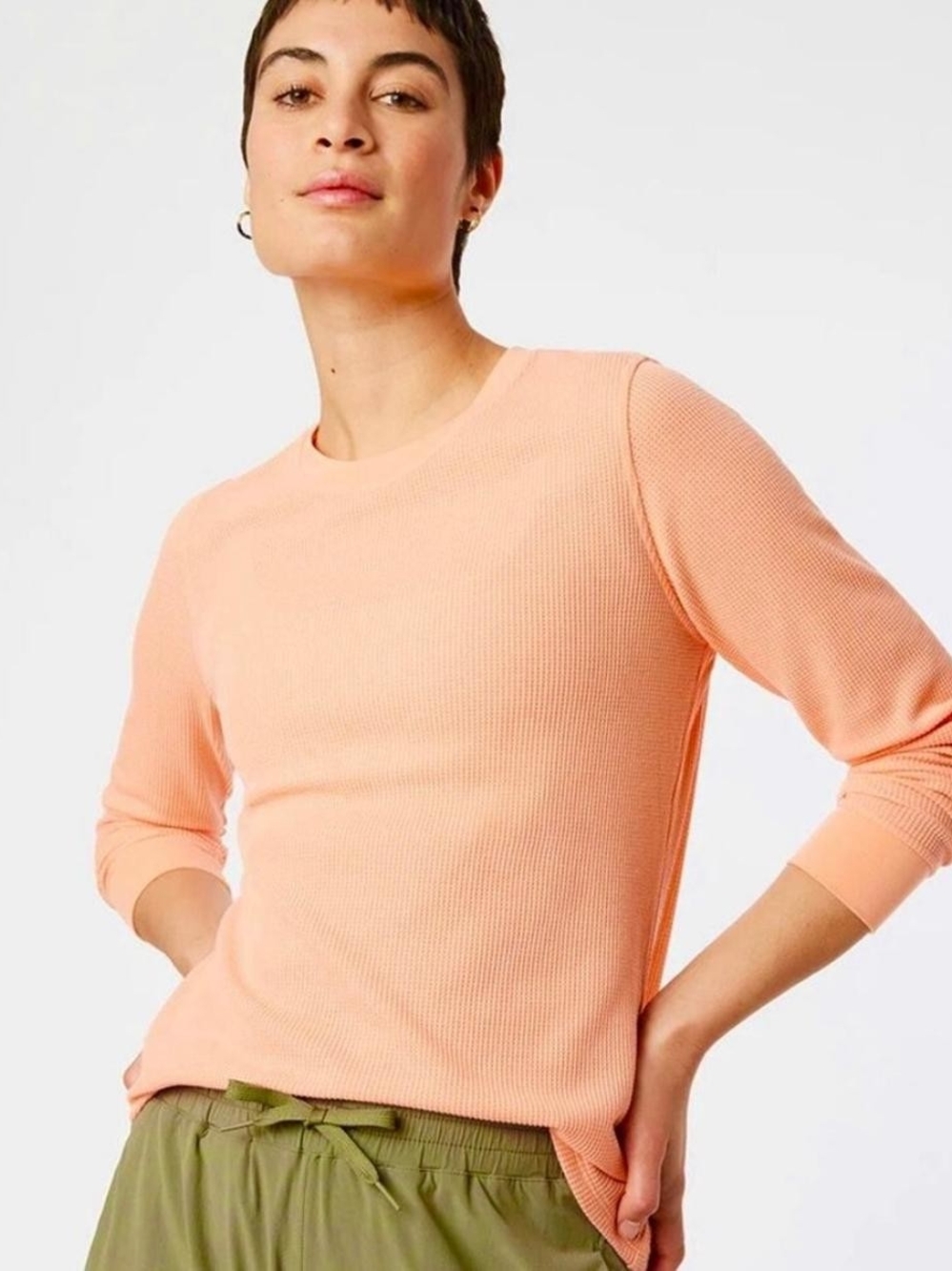 Outdoor Voices Peach Waffle Knit Long Sleeve Top